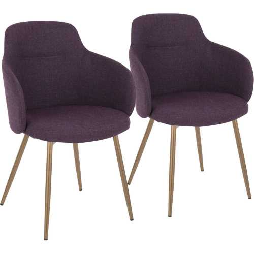 Boyne Dining Accent Chair in Antique Copper Metal & Purple Fabric (Set of 2)